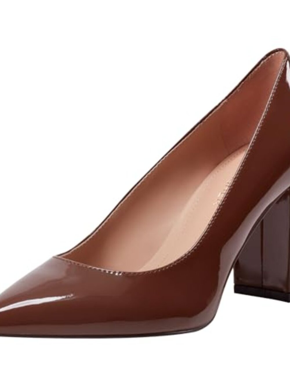 Faux Patent Leather Pointed Toe Block Heel Pump Slip-On Dress Shoe